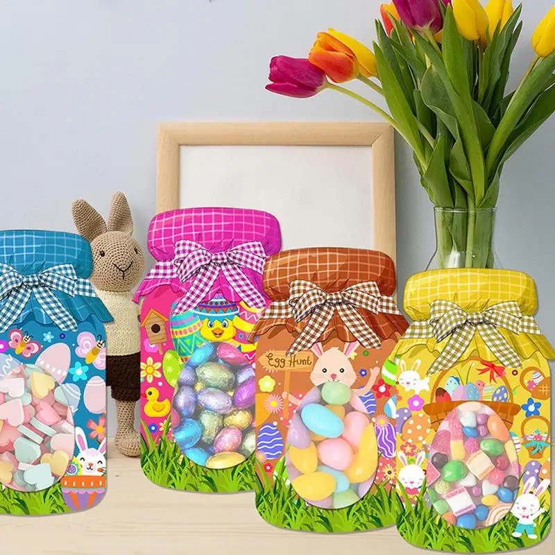 Pemegang permen Paskah kartu kartu permen dengan tas Sealing Treat kelinci Kartu Ucapan Spring Mason Jar pesta nikmat pertukaran Musim Semi