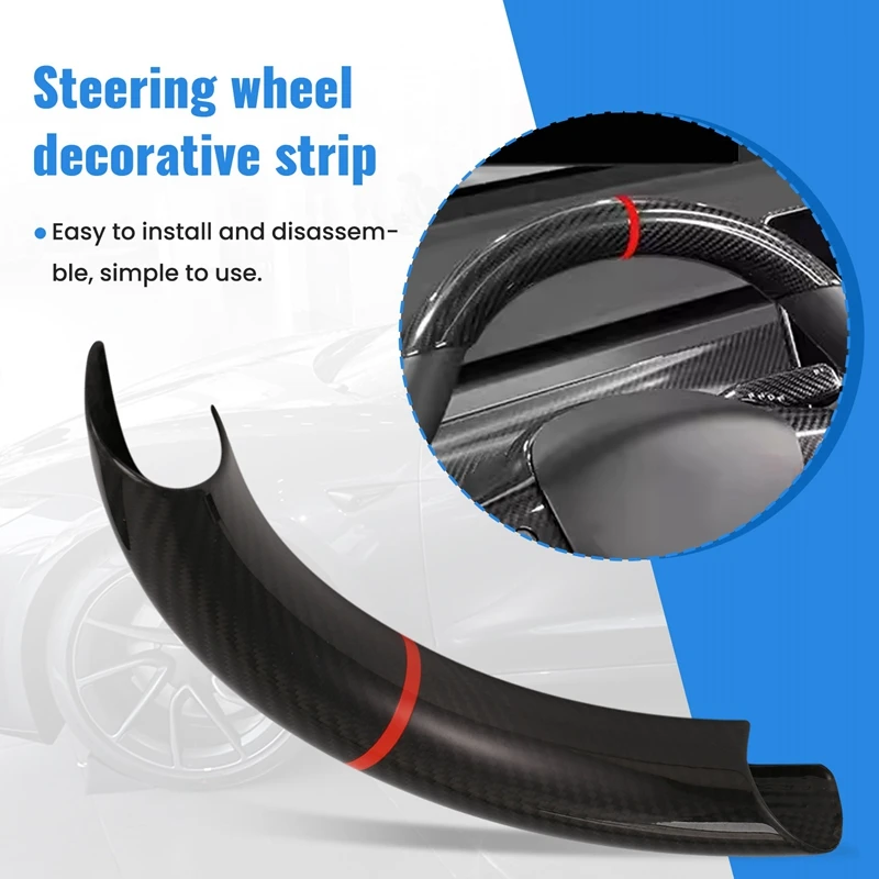 Car Steering Wheel Upper Cover Trim Strips Carbon Fiber For Tesla Model 3 Highland 2024 Car Interior Accessories