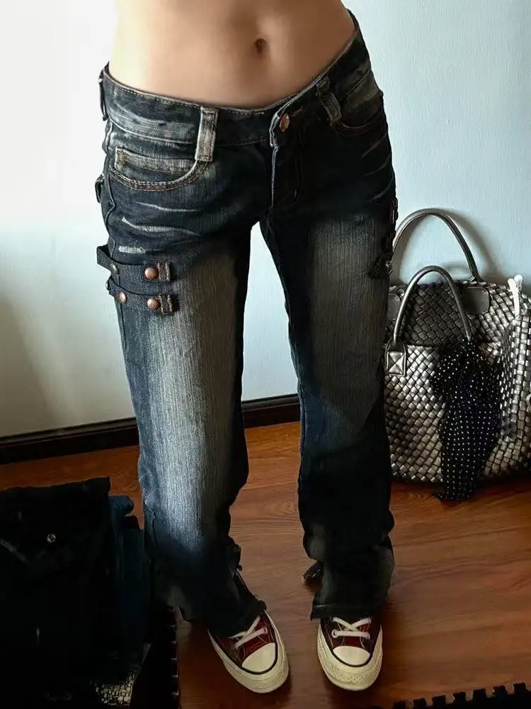Grunge Japanese Fashion Chic Jeans Women Harajuku Gyaru Y2K Denim Slim Cargo Pants Cyber Punk Hip-pop 2000s Aesthetic Tomboy New — zdjęcie 2