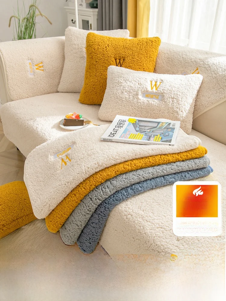 

Winter Thiened Lamb Velvet Sofa Cuion Anti-Slip Plu Sofa Cover Simple Modern Sle Pure Color Pattern Combination Sofa