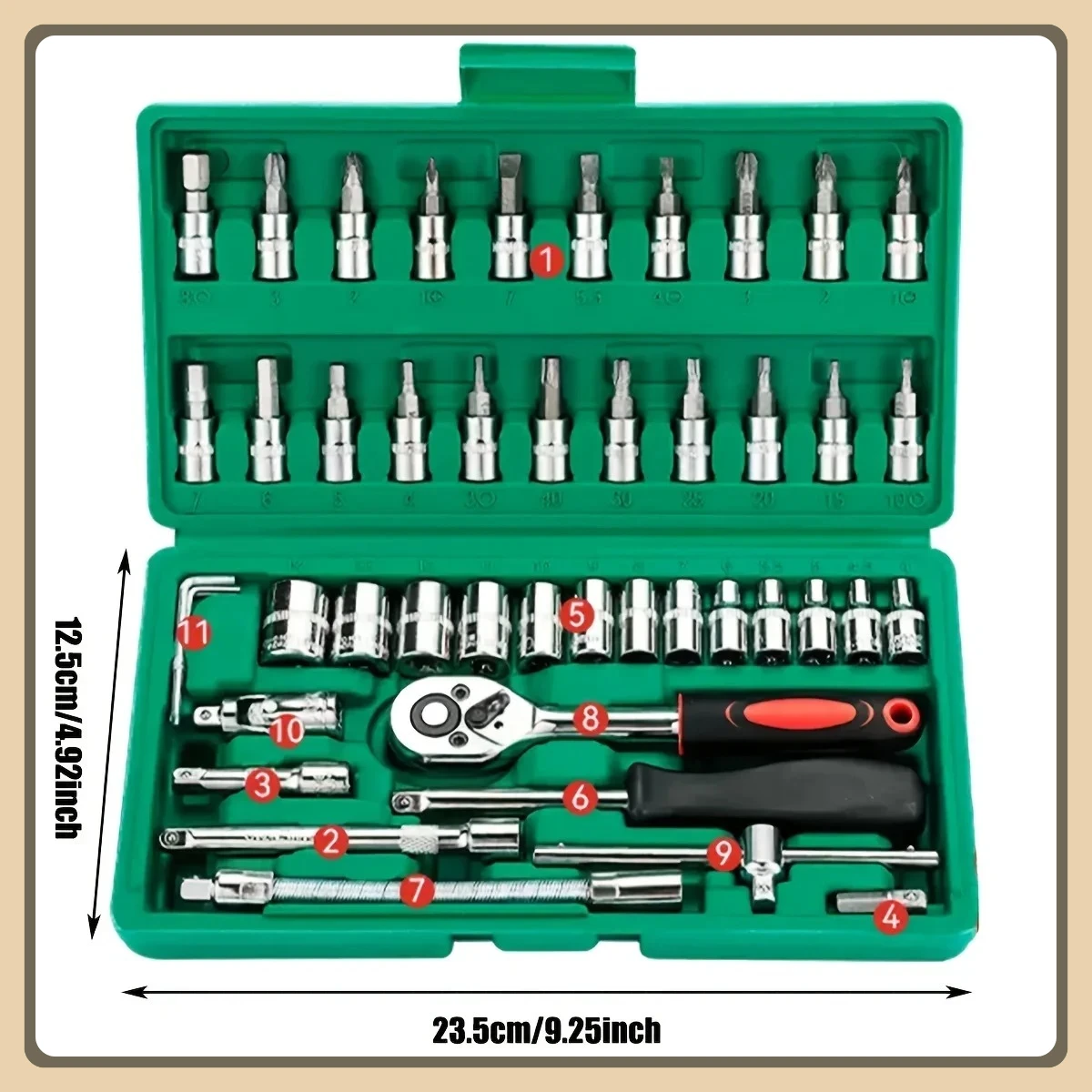 

46 Piece 1/4 Inch Drive Socket Wrench Set Metric Hexagonal Socket Ratchet Wrench Auto Repair Tool