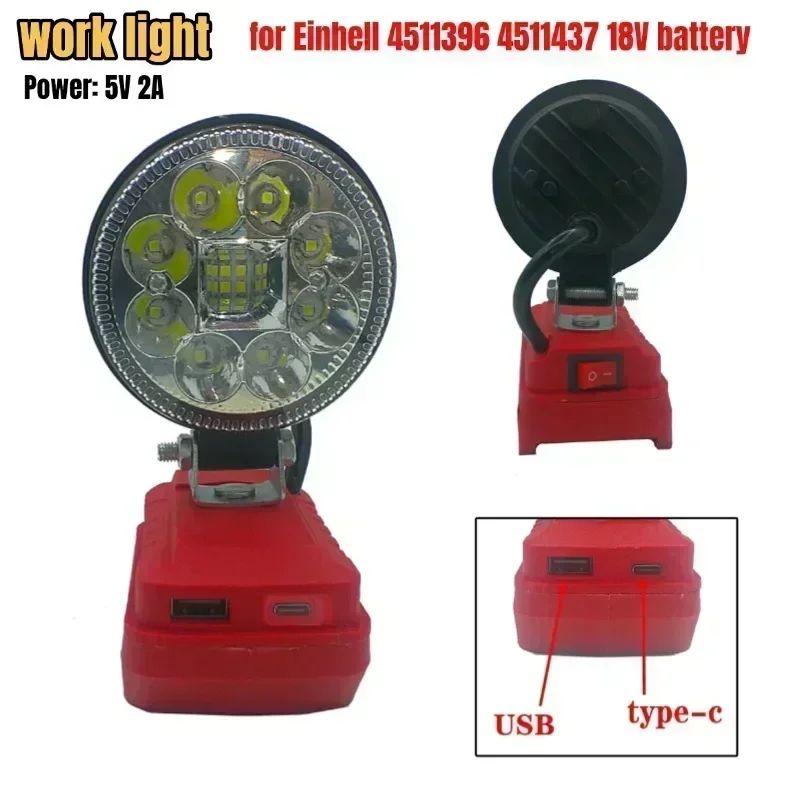 

Work Light LED Portable Cordless with USB Output Rotatable Head and Hanging Hook for Einhell 4511396/4511437 18V Battery