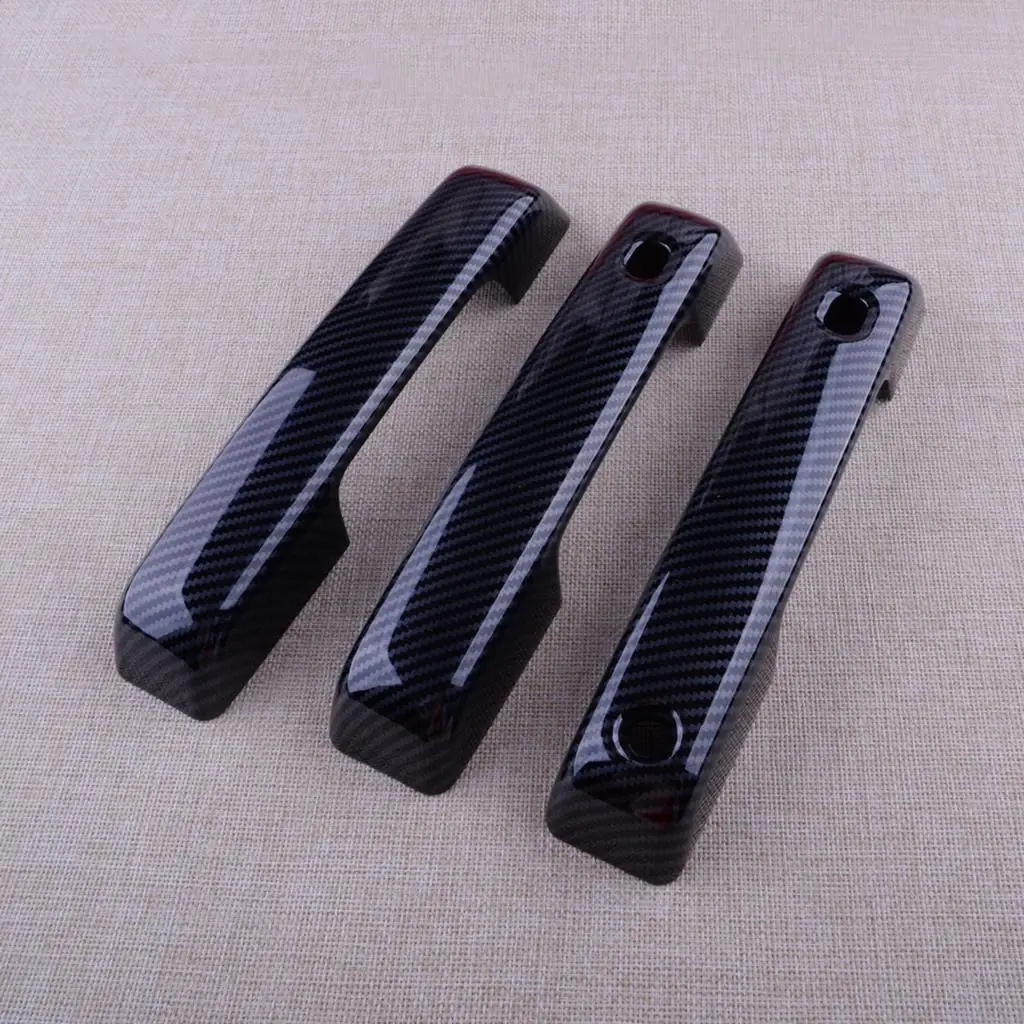 4pcs/Set Car Exterior Door Handle Cover Trim Decor Cap Fit for Ford F150 F-150 2021 2022 Black Carbon Fiber Style ABS