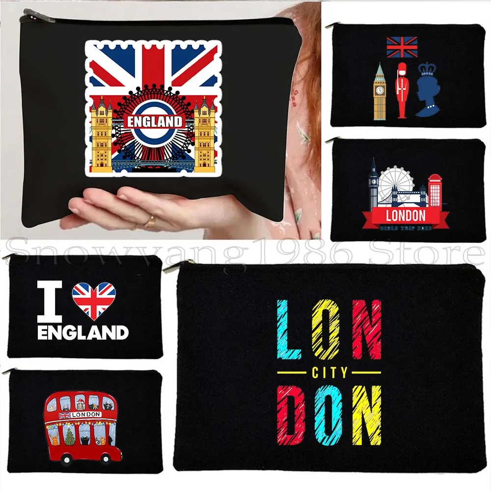 Big Ben London England United Kingdom Bridge Flag Map British Gifts Canvas Cosmetic Bag Makeup Lipstick Travel Pouch Pencil Case