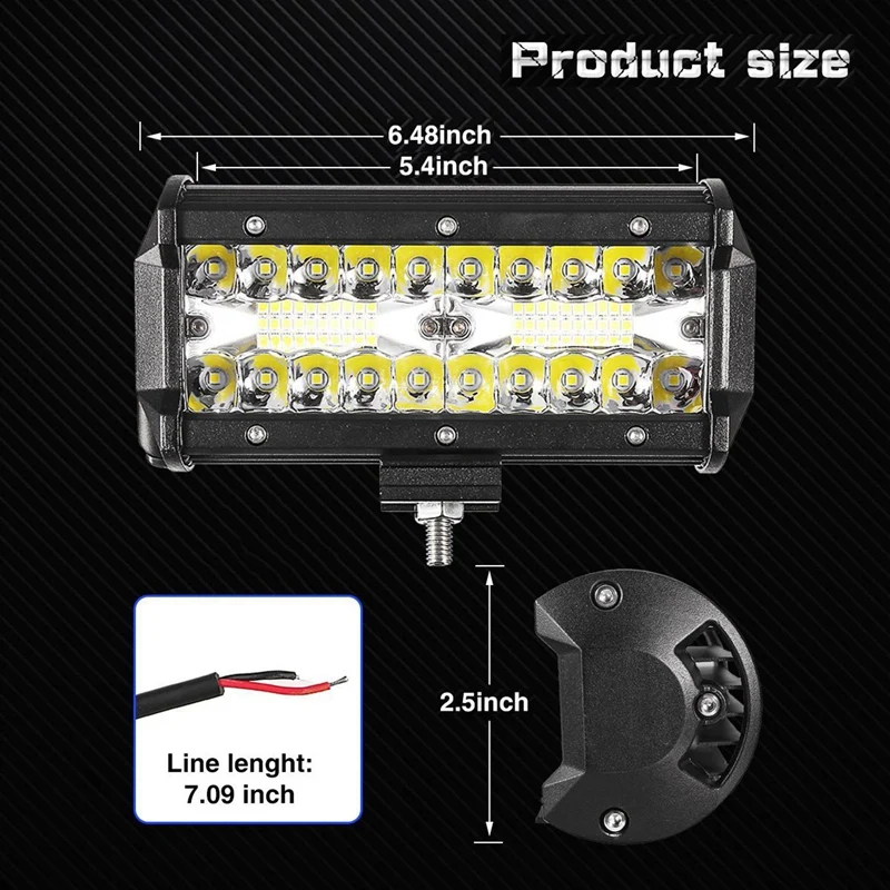 3X 7 Inch 120W Combo LED Light Bars Spot Flood Beam For Work Driving Offroad Boat Car Tractor Truck 4X4 SUV ATV 12V 24V