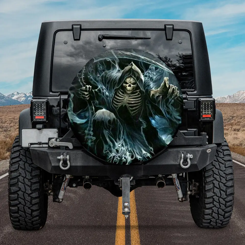 

Fire Skull Grim Reaper Spare Tire Cover Cool Car Accessories Halloween Gift