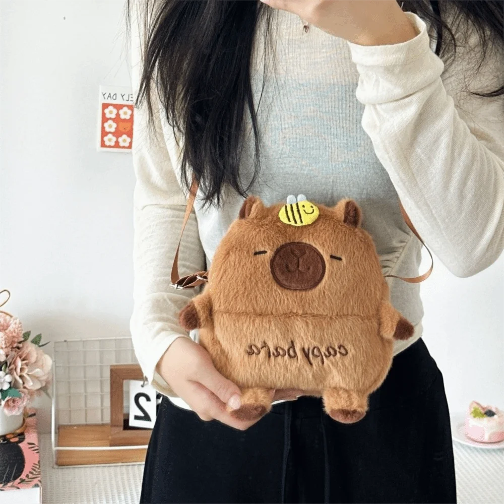 Cute Cartoon Capybara Crossbody Phone Bag Large Capacity Zipper Shoulder Bag with Adjustable Strap Storage Bag