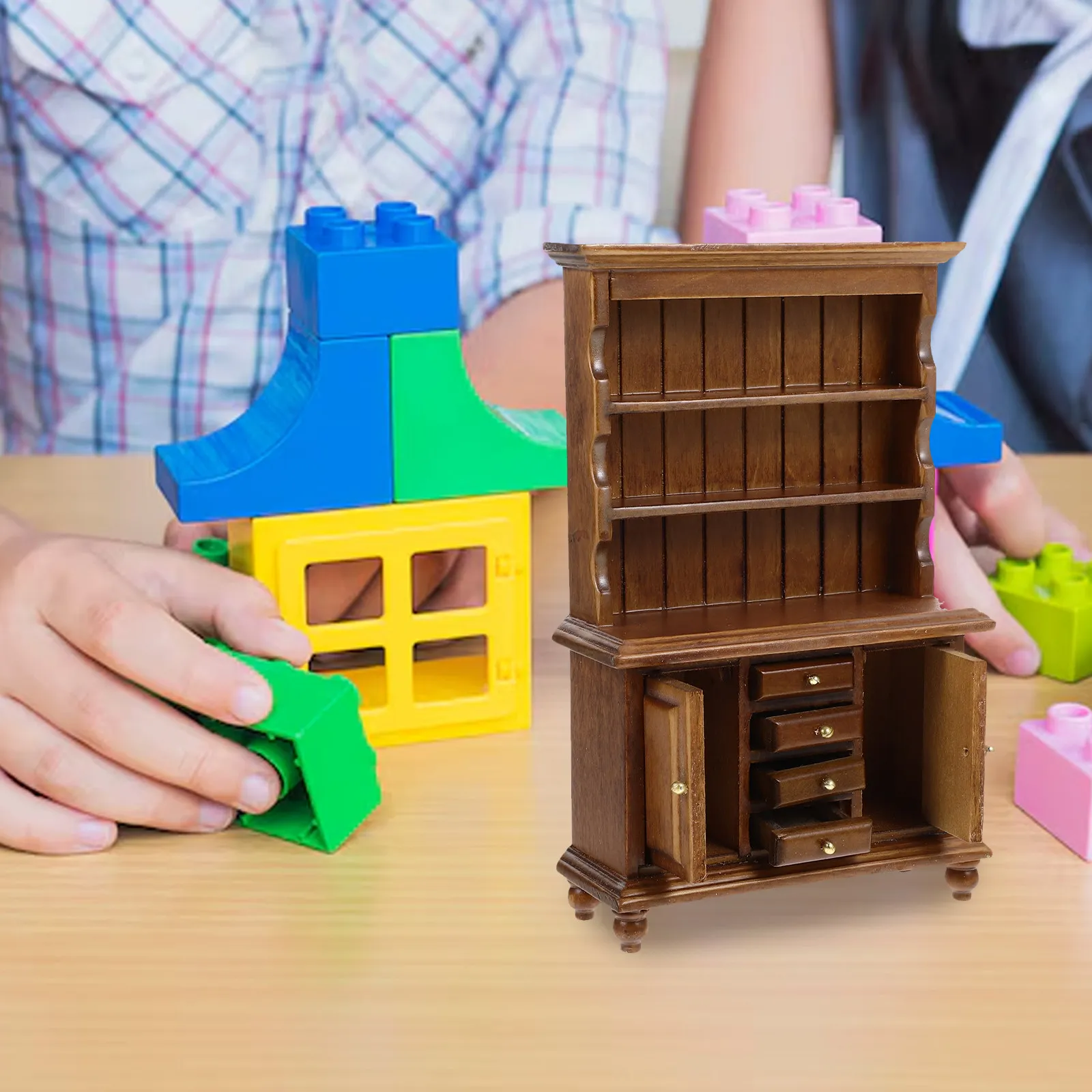 

1:12 Scale Miniature Wooden Bookshelf for Dollhouse High Simulation Compact Decorative Display Cabinet Accessory Mini