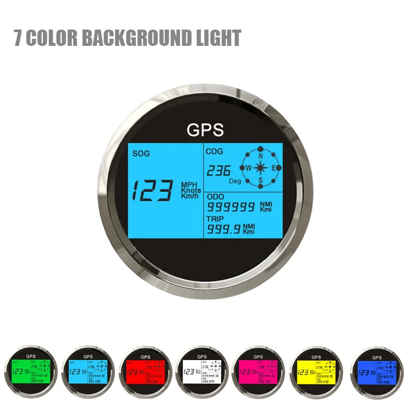 Velocímetro GPS con 7 luces traseras para coche y barco, velocímetro Digital LCD, indicador de velocidad, nudos, brújula con antena GPS, 85mm, nuevo