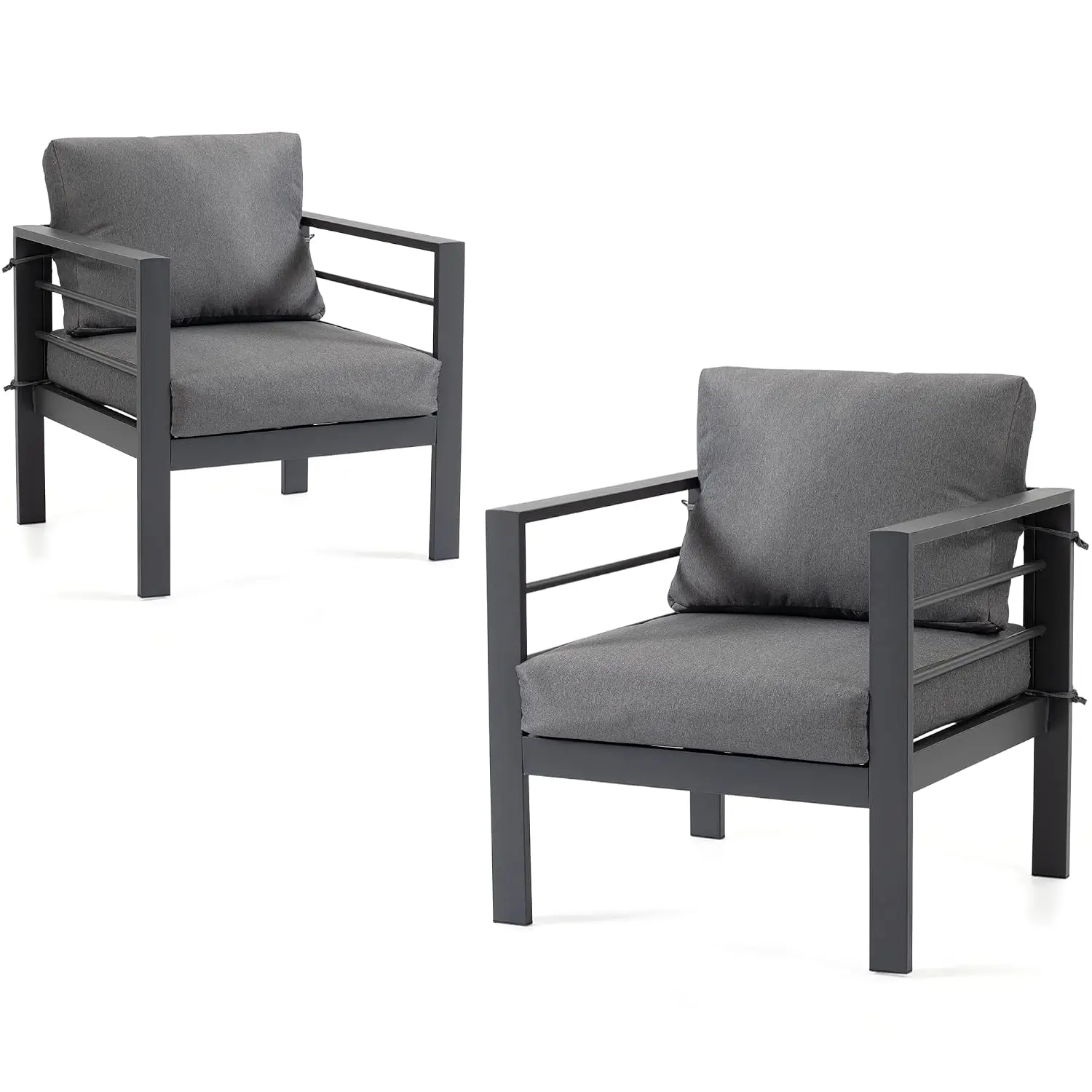 #Outdoor Armchair Set 2 Metal Frame Wide Armrest Waterproof Cushion 330lbs Garden Porch Grey, Customized
