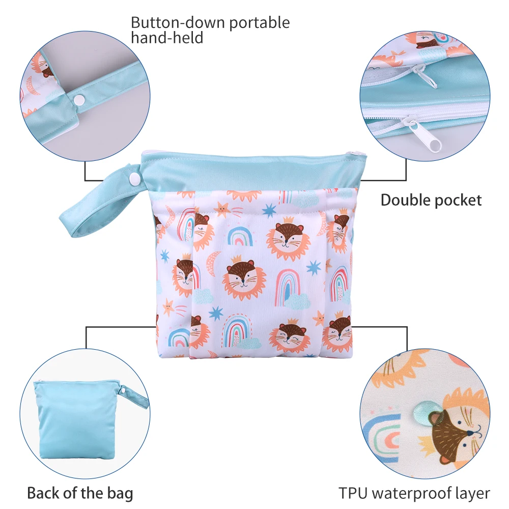 BIAI-Bolsa de pañales con estampado de animales, bolsa húmeda impermeable con cremalleras dobles, bolsa de almacenamiento de artículos de tocador, bolsa de separación en seco y húmedo, 1 ud.