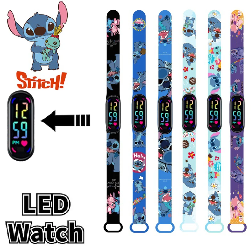 Reloj de pulsera luminoso de personaje de Anime de dibujos animados de Pokemon Stitch para niños, reloj LED táctil impermeable, regalos deportivos, juguetes de Navidad