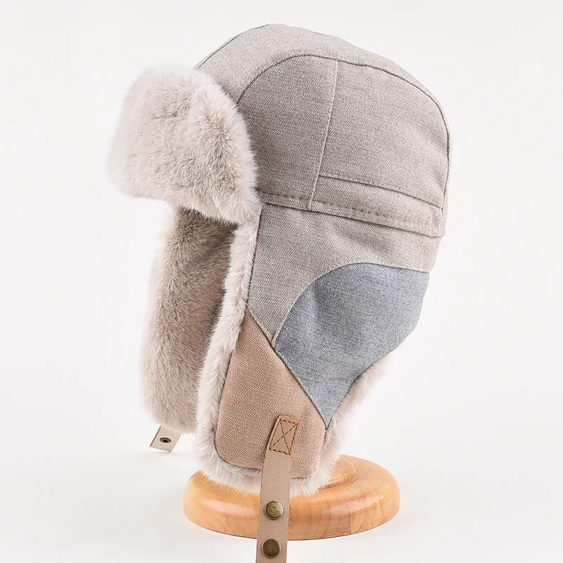 Winter Outdoor Hat Thickened Rabbit Hair Russian Hat Women Man Fur Ushanka Warm Ear Protection Bomber Cycling Skiing Earflaps