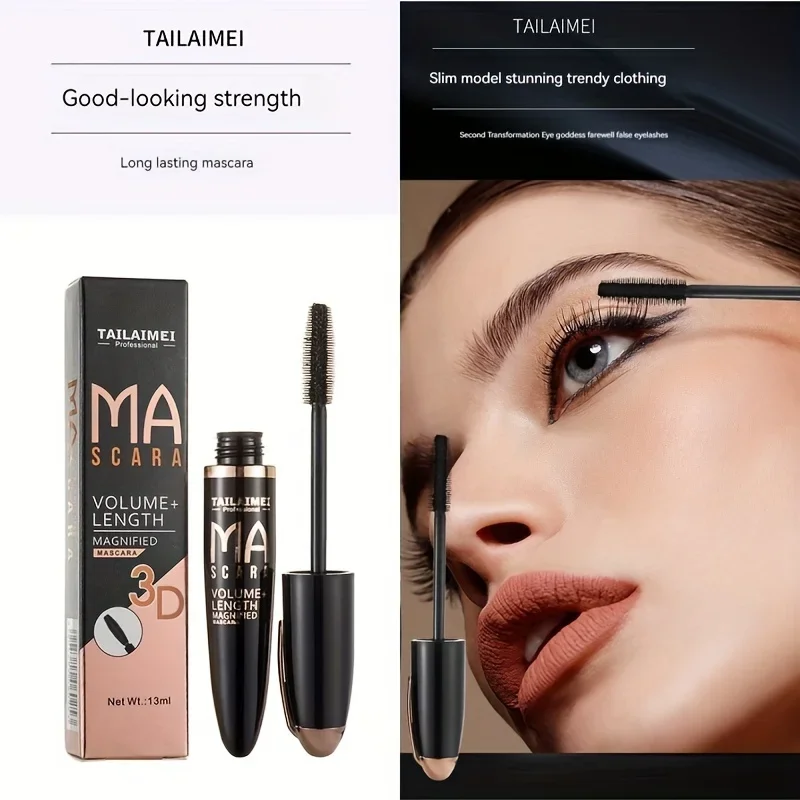 1 PC Waterproof 3D Mascara Thick Long Smudge-proof Plump Encrypted Long-lasting Curling Large Eye Makeup with 360° Spiral Brush