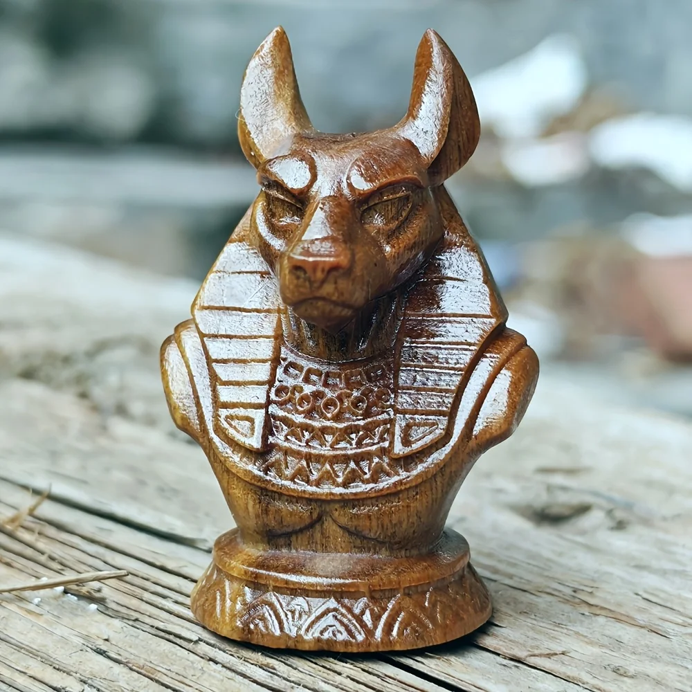 1.5 Inch Wood Carved Anubis Ornament, Vintage Style, Simple Style, Suitable for Back-To-School Gifts, Centerpiece Decoration, Living Room, Home Decoration, Holiday Decoration, Birthday Gift, Creative Desktop Ornament, Men's Gift