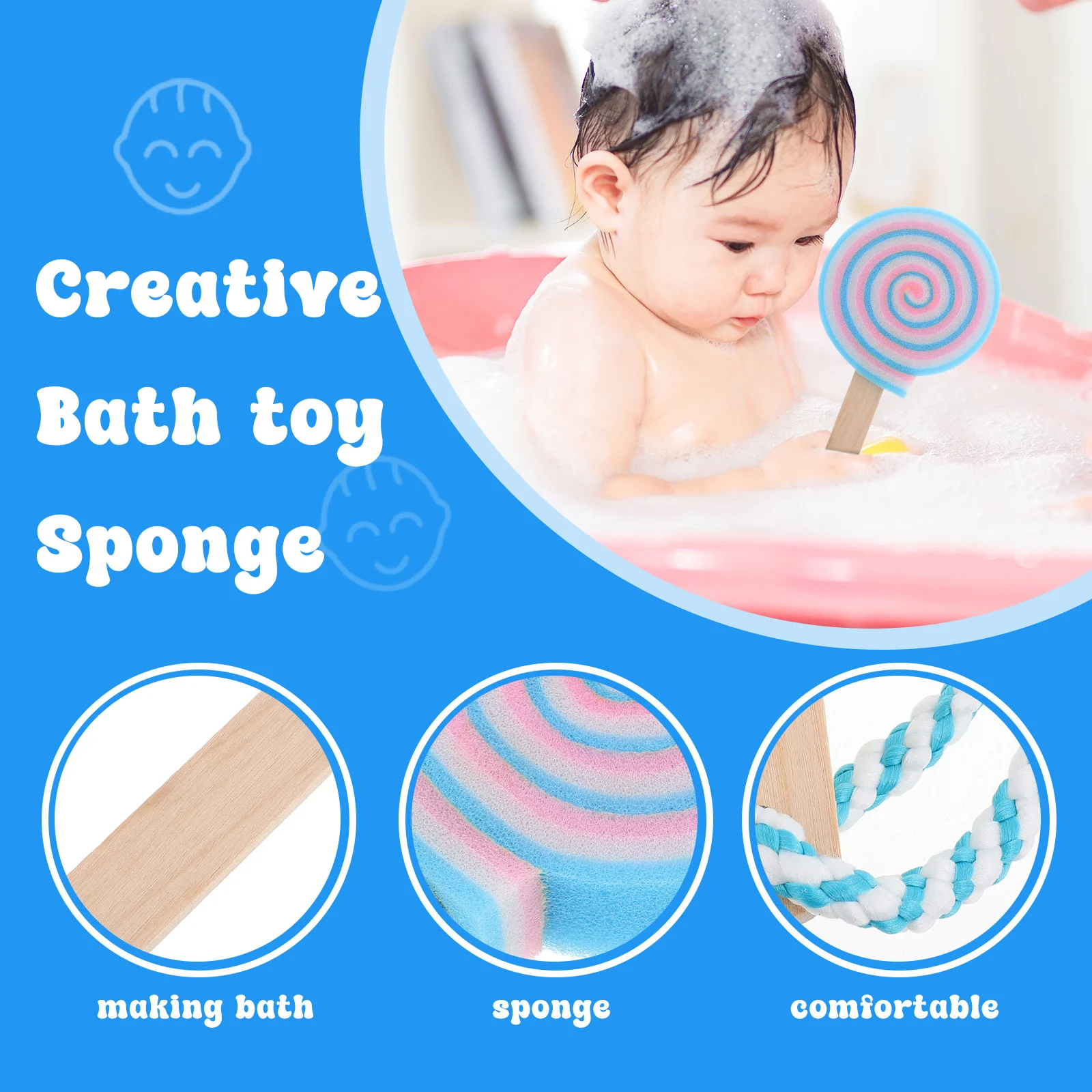 Esponja de Baño de Doble Cara con Forma de Piruleta, Suave y Delicada, Exfoliante Corporal de Dibujos Animados para Niños y Niñas, Esponja de Baño Divertida y Bonita