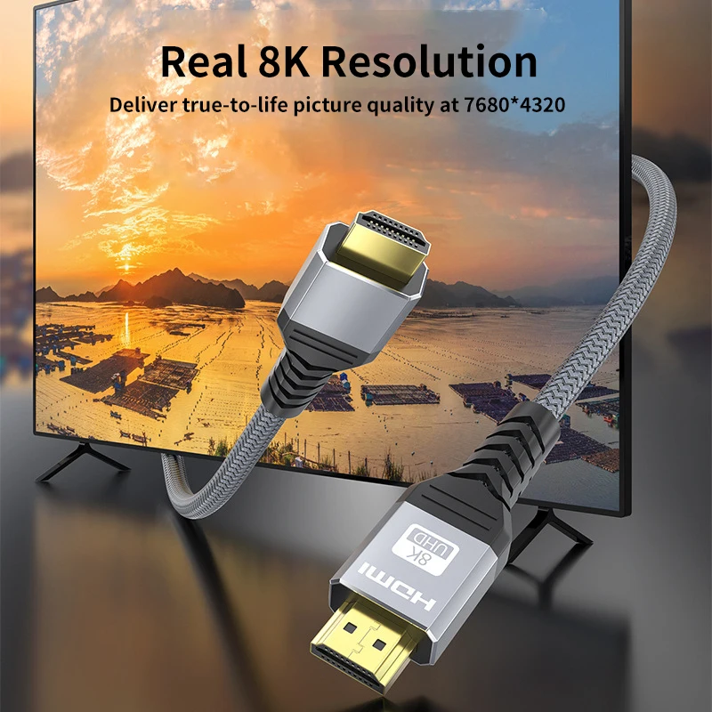 8K kompatybilny z HDMI przewód HDMI 2.1 8K 60Hz 4K 120 HDR 3D pleciony do telewizora HD projektor do laptopa PS4 kabel audio-wideo PS5 PC