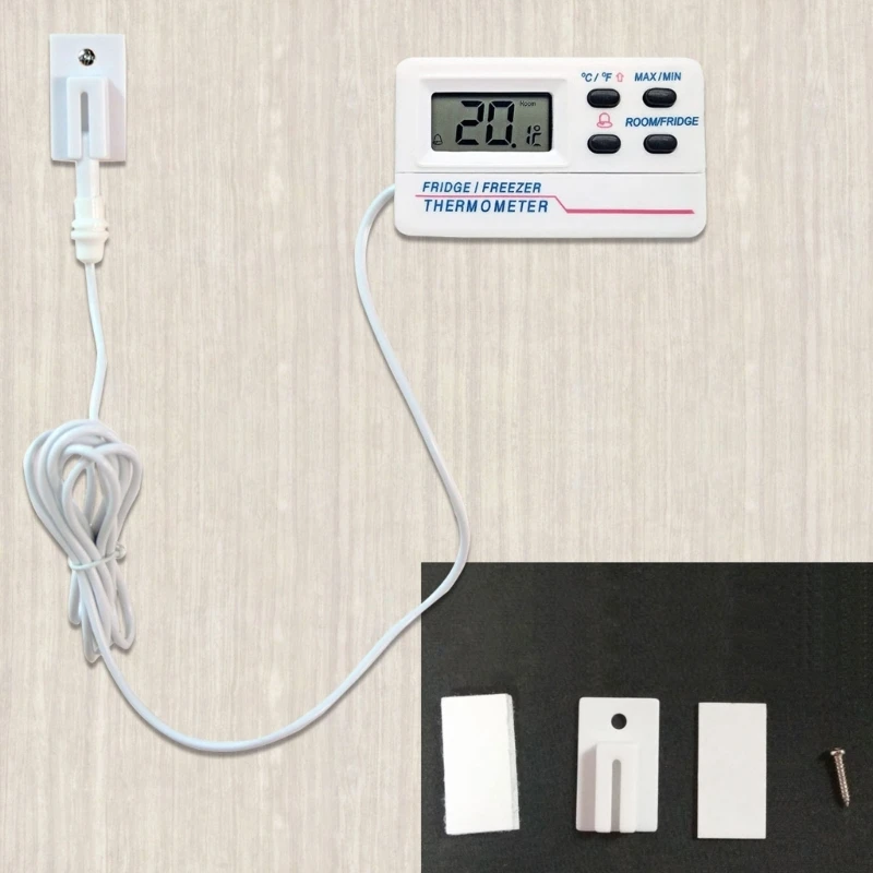 LCD-Kühlschrank-Gefrierschrank-Thermometer, digitales Kühlschrank-Thermometer mit 2 Sensoren und Alarm, Innen- und