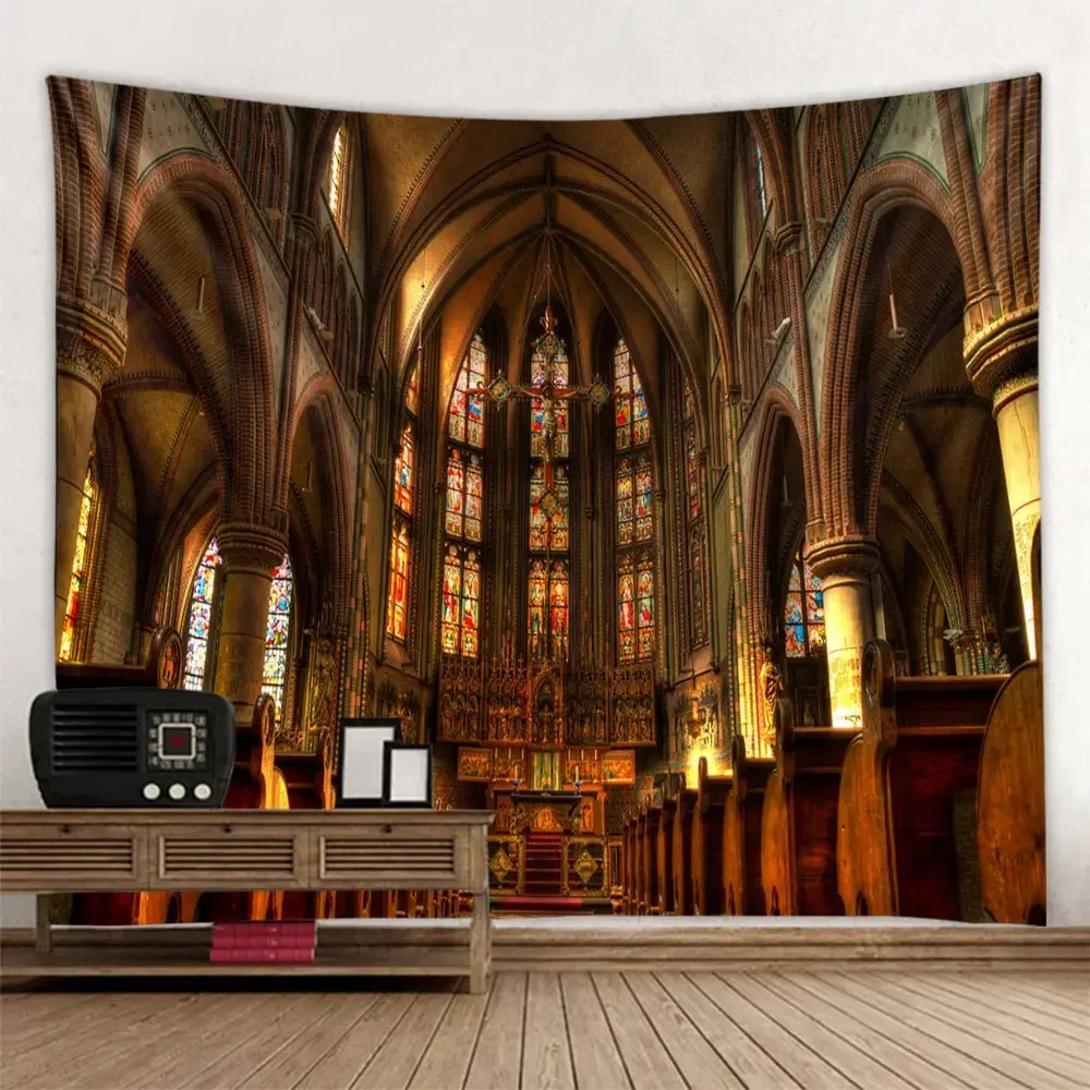 Church Retro European Architecture Theme Tapestry for Home Decorations Bedroom Living Room Hanging Curtain Aestheticism Adults