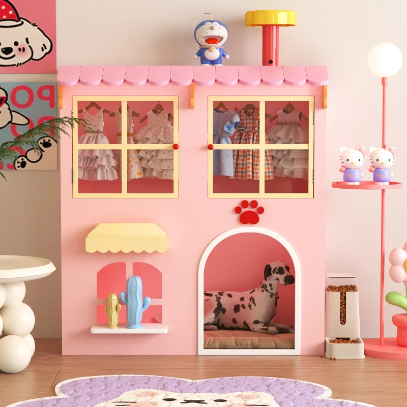 

Dopamine dog cage small dog nest pet dog large villa indoor semi-closed cat nest upper cabinet lower nest combination