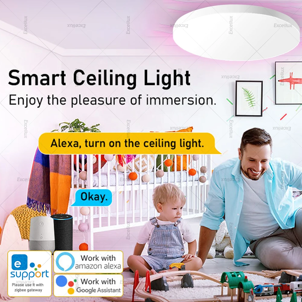 Zigbee 3.0 Smart Ceiling Light RGBCW Led Ceiling Lamp Living Room Home Decoration Smart Lamp Works With EWelink Gateway Alexa