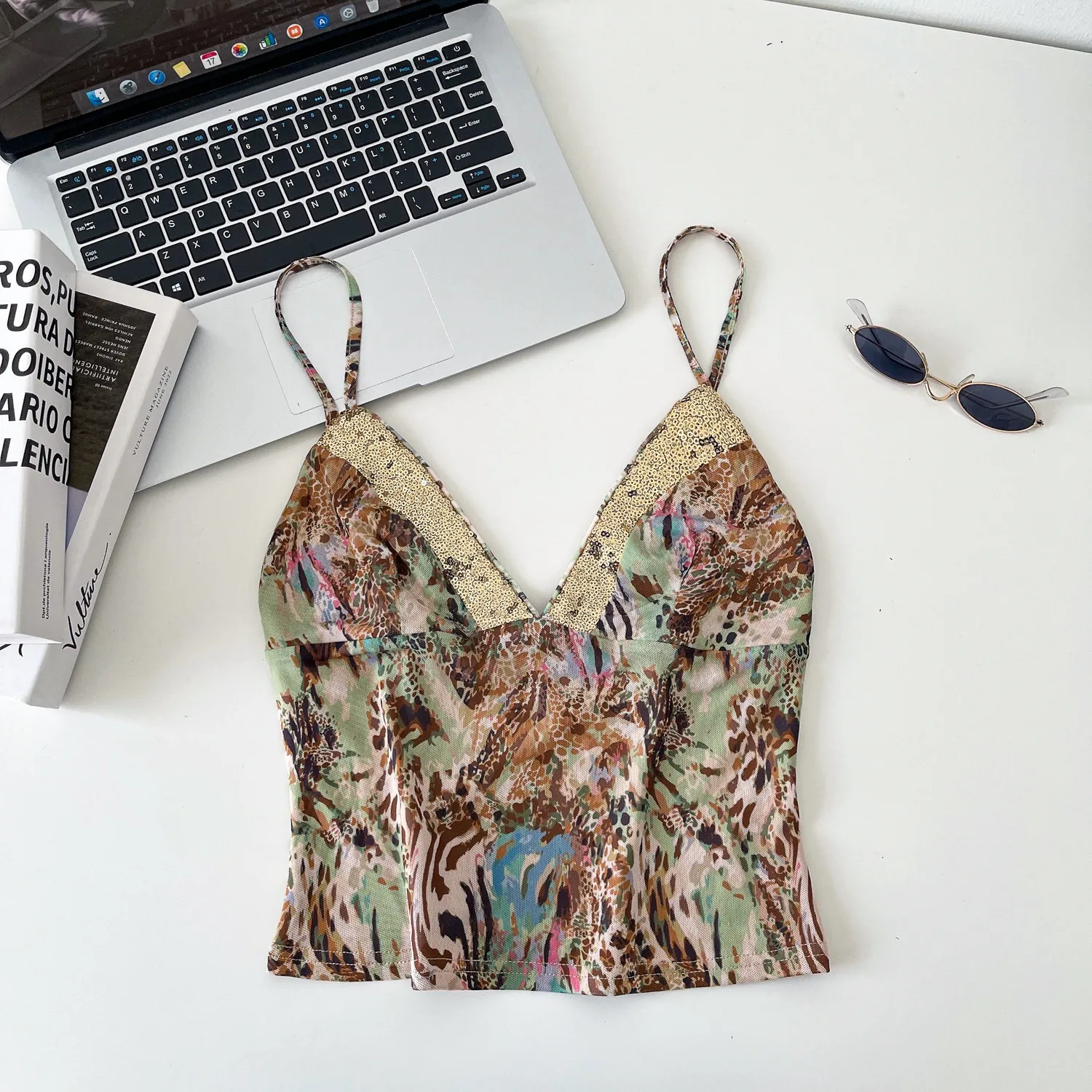 

Ретро-сексуальный леопардовый сетчатый топ-майка с принтом грибов, женская укороченная футболка в корейском стиле для летнего уличного образа