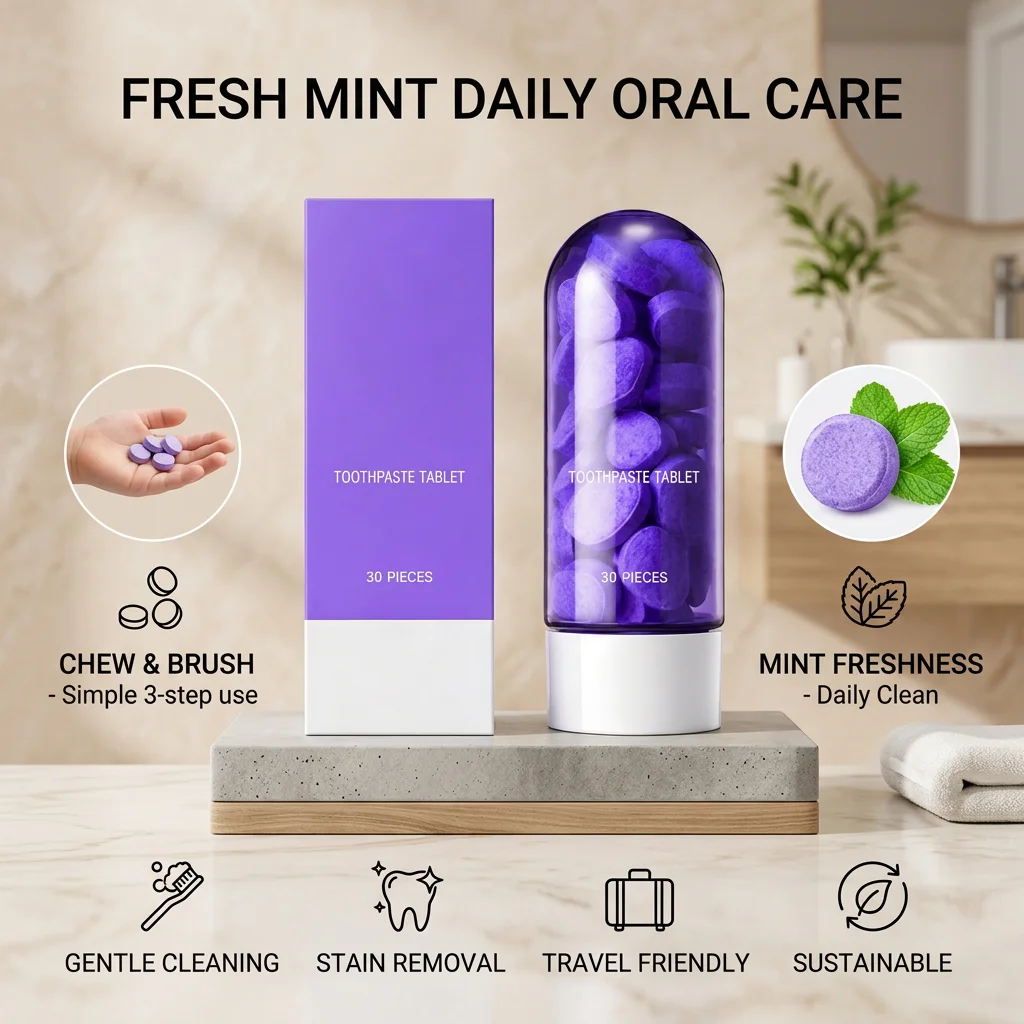 Purple Toothpaste Tablets Removing Dental Plaque & Food Residue Long-Lasting Freshing Breath Gum Care Mint Tooth Cleaning Tablet
