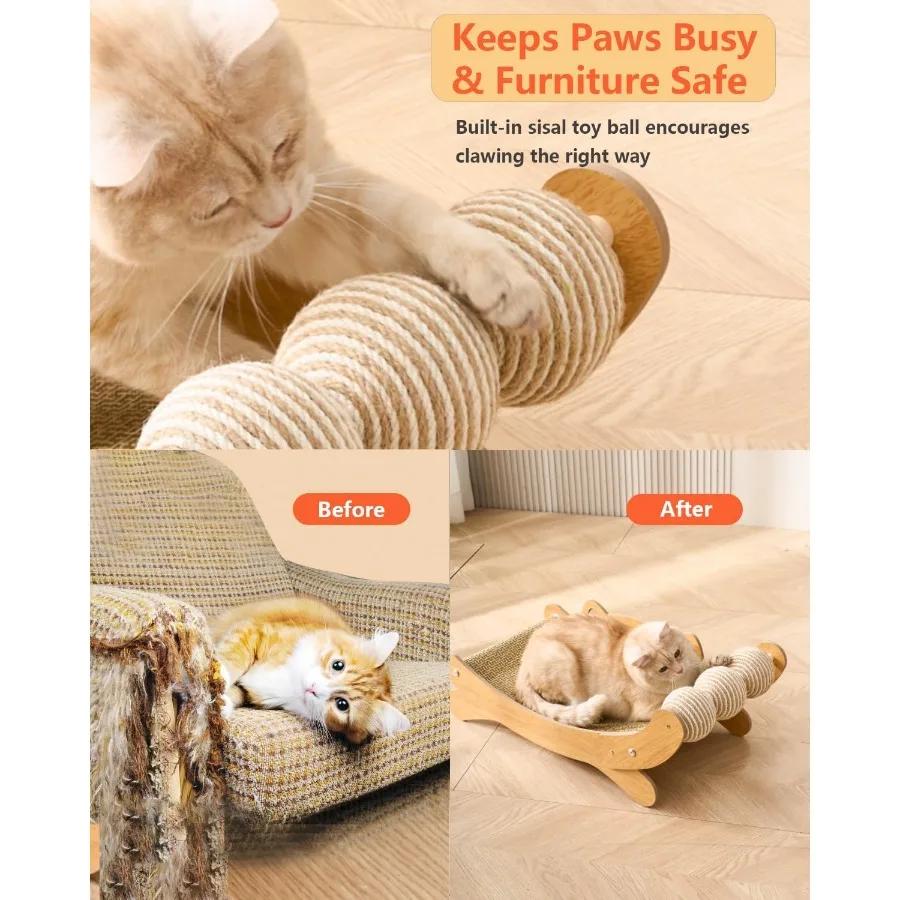 Tiragraffi per gatti robusto e durevole con giocattoli a sfera in sisal Set di mobili per letti per gatti in legno progettati per giochi al coperto e