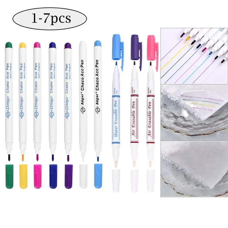 1/7pcs Ink Disappearing Fabric Marker Pen DIY Cross Stitch Water Erasable Pen Dressmaking Tailor\'s Pen for Quilting Sewing Tools