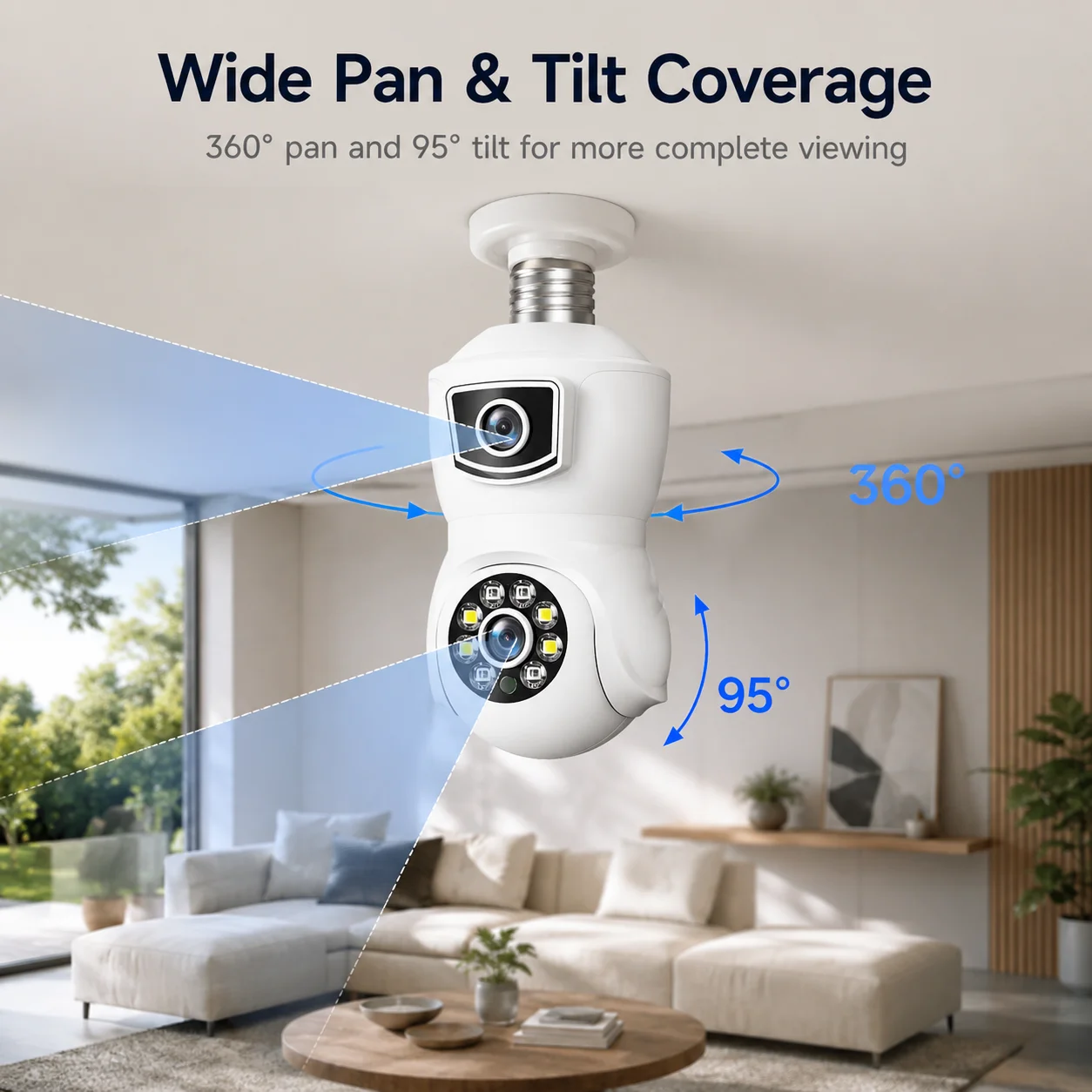 Dual Screen E27 Bulb WiFi Camera 4MP Dual Lens Auto Tracking Two Way Audio Color Night Vision Outdoor Security Camera