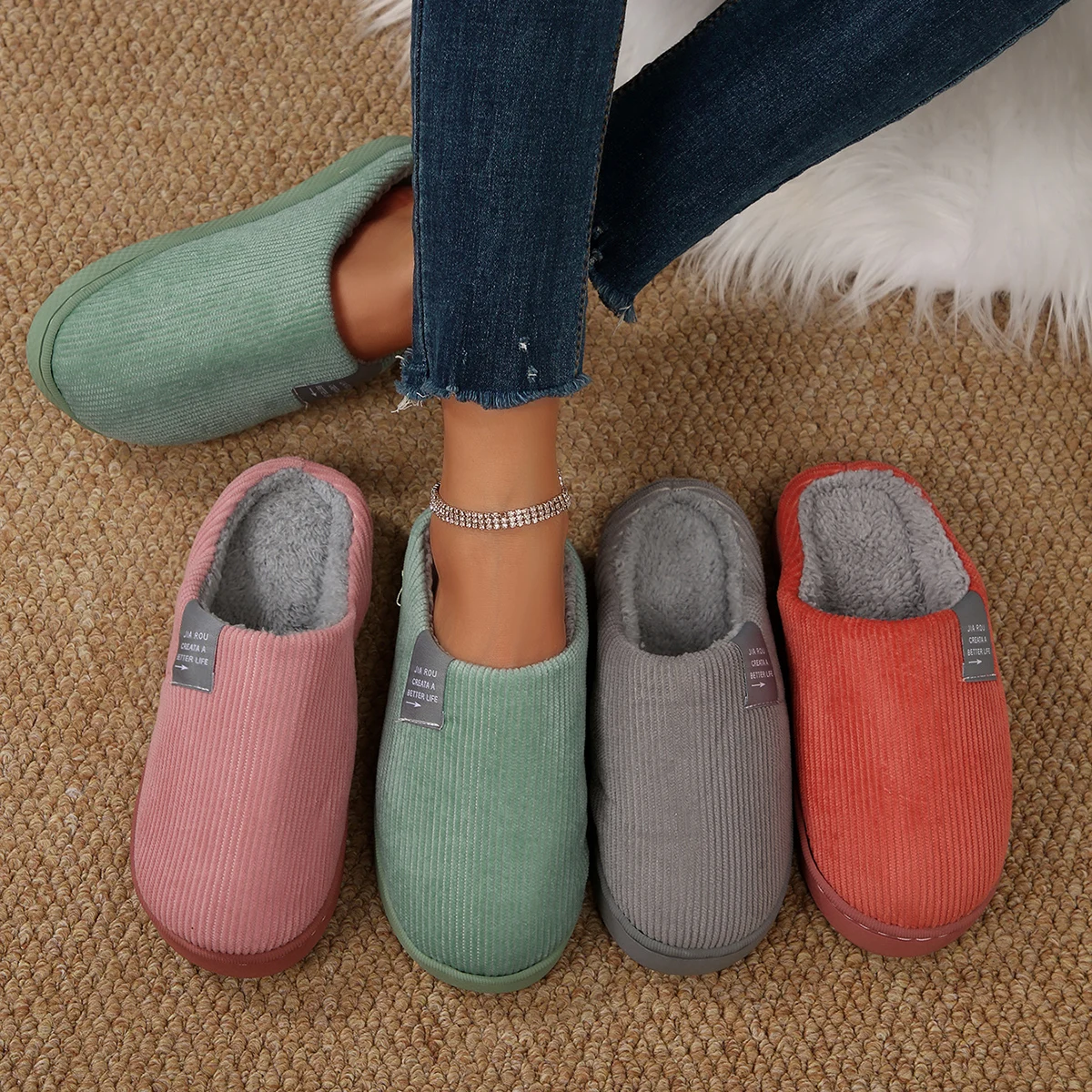 

Women Slippers Classic Fuzzy Home Slippers Women Winter Warm Fur Plush Non Slip Indoor Shoes Female House Bedroom Slides Women
