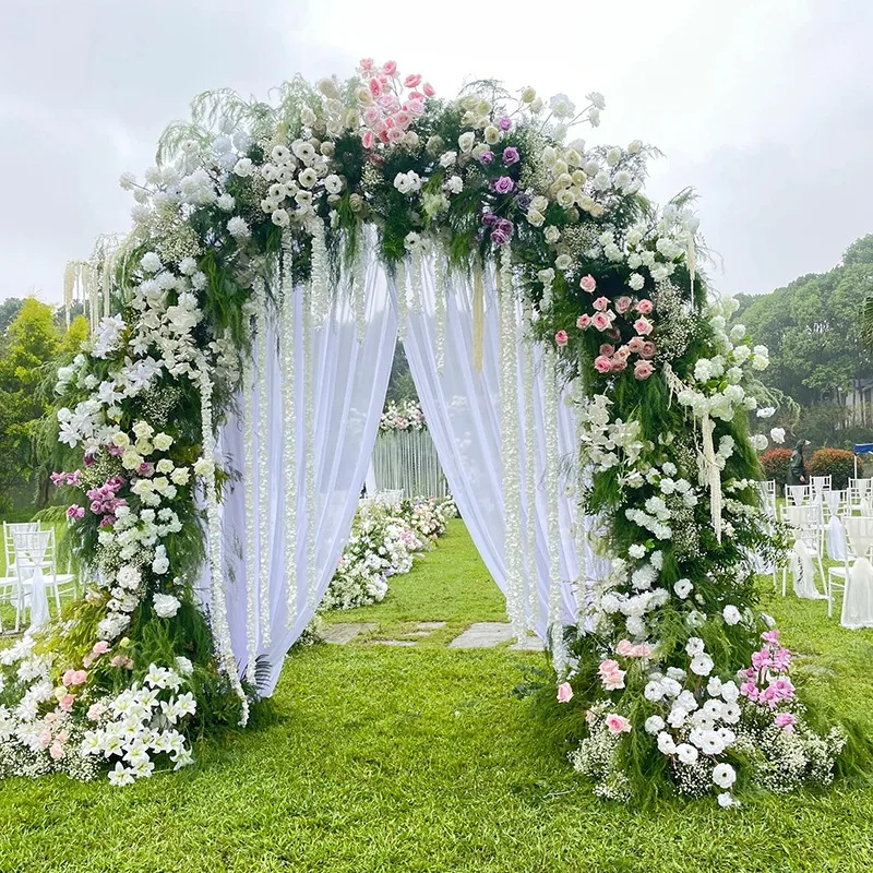 

Wedding floral support iron frame arch stage background black double pole arched flower stand wedding prop iron