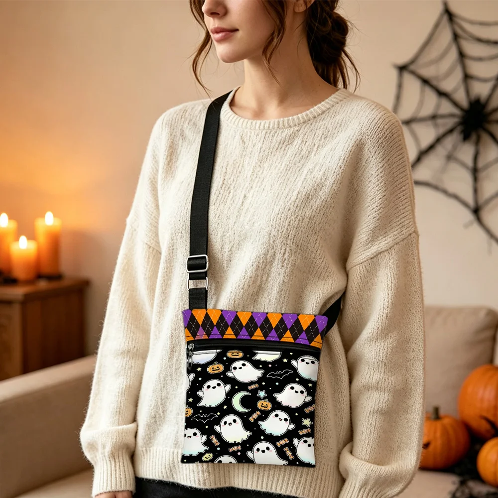 Halloween Ghosts Bats Crossbody Bag Portable Mini Phone Bag with Zipper Closure Great for Camping Beach Outdoor Trips