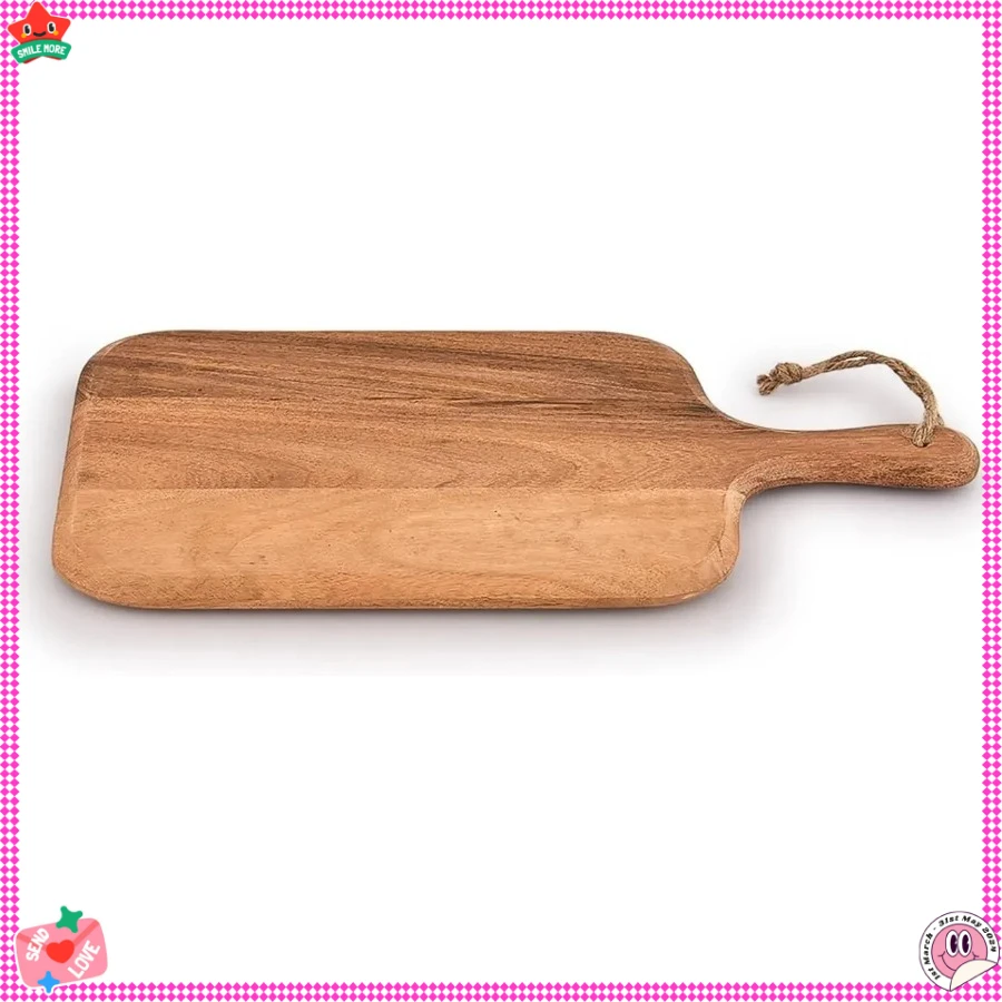 Разделочная доска из акации для мяса, сыра, хлеба, овощей и фруктов с ручками (15 x 7 дюймов)