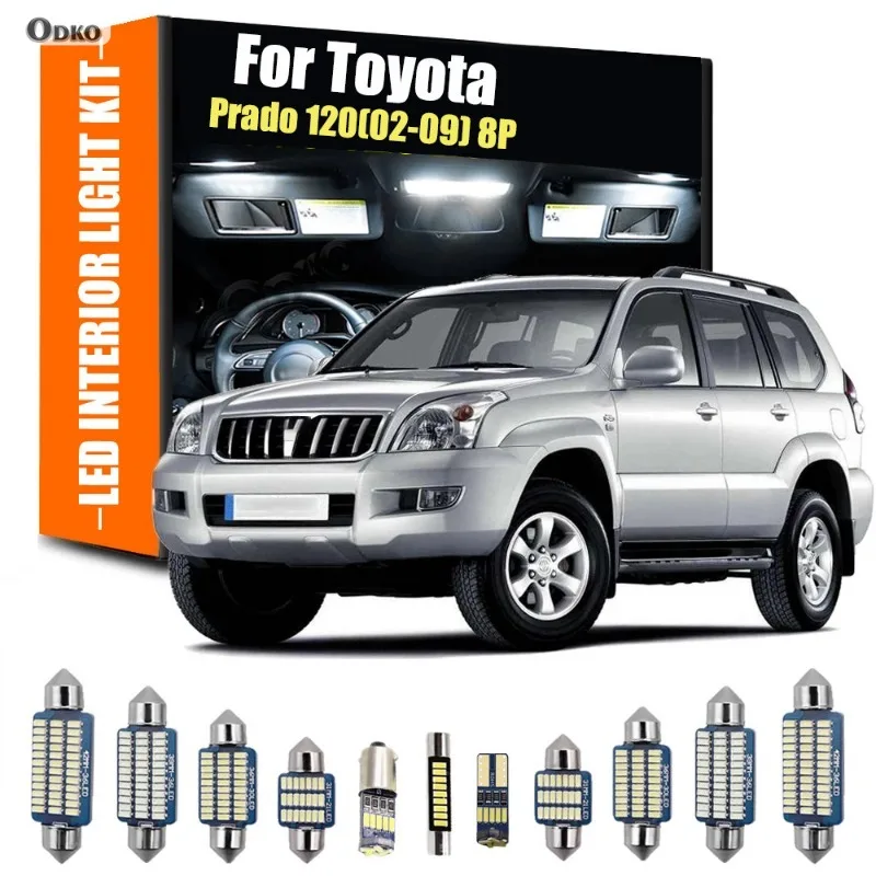 

For Toyota Prado 120 2002-2009 8Pcs Car LED Interior Bulb Kit Map Dome Reading Trunk Light Kit Car Lights Signal Lamp