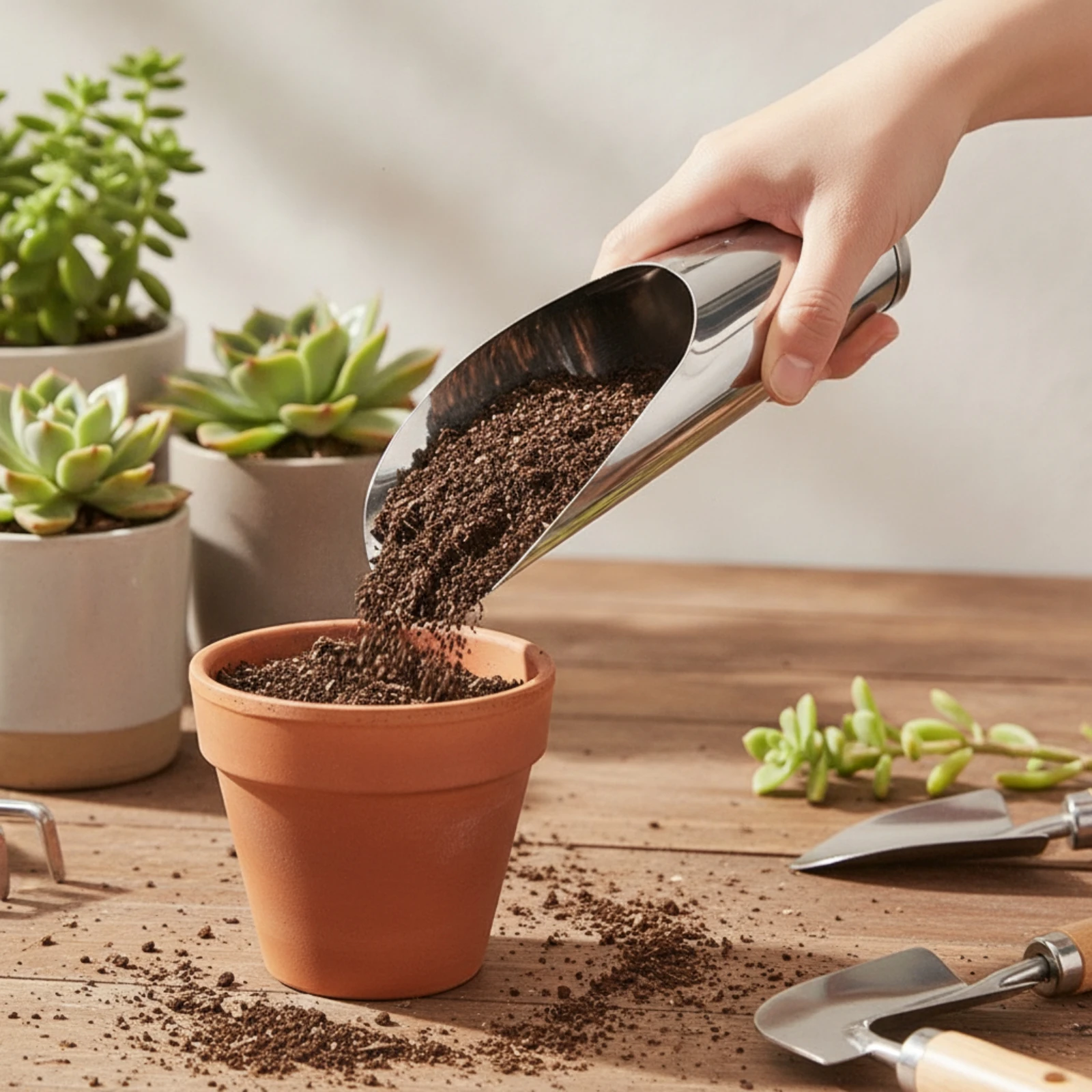 Container Shovel Rustproof Soil Scoop Small Garden Scoop Compact Gardening Trowel Portable for Gardeners, Potting
