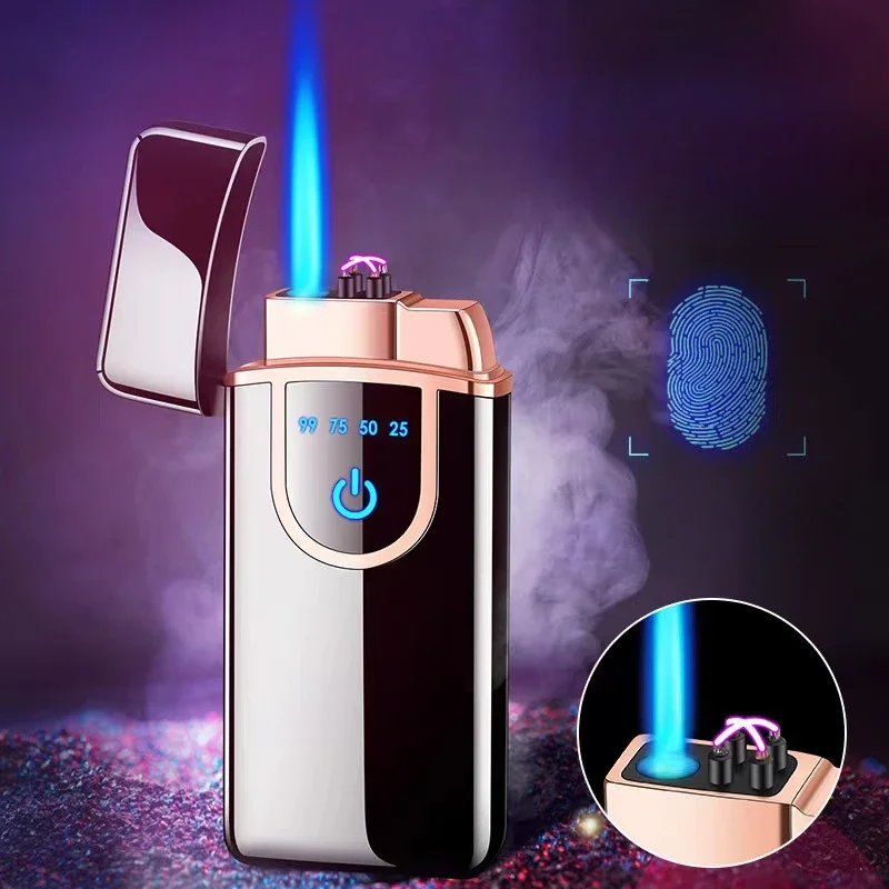 Touch-sensitive Gas-electric Hybrid Windproof Lighter, Battery Display, Butane Gas, Metal Cigarette Lighter for Business Men