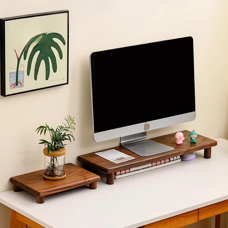 

Solid Wood Monitor Stand Riser for Computer & TV Multi-Purpose Desktop Shelf Organizer with Storage Office Desk Space Saver