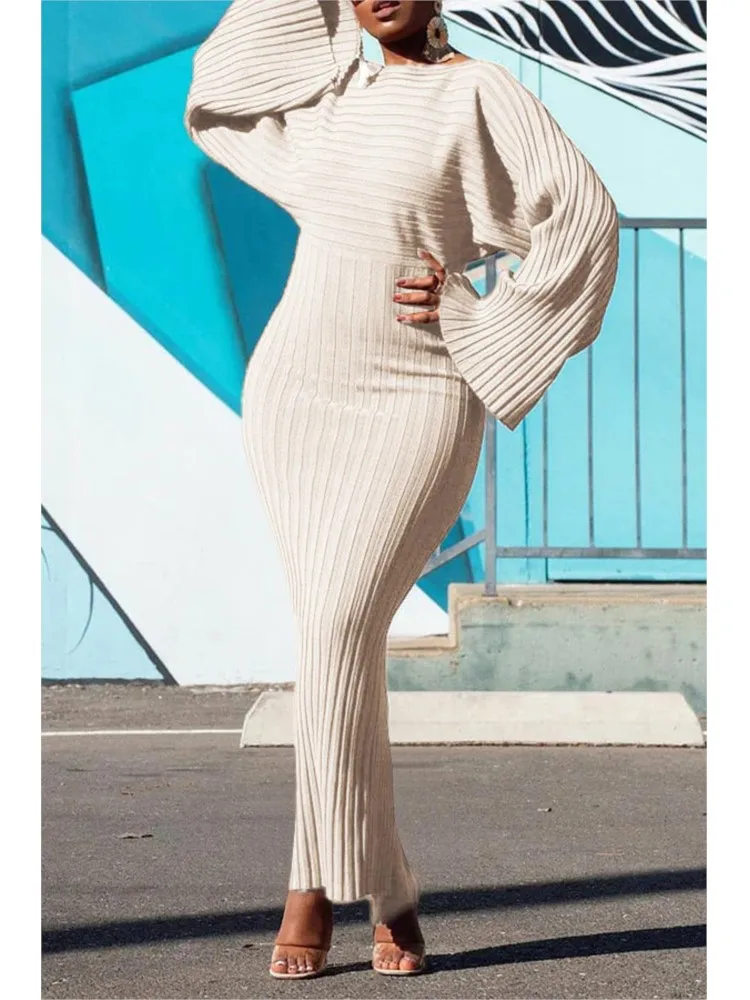 

Women Solid Knitted Pit Long Sleeve Slash Neck Sweater Bodycon Dress Autumn Winter Streetwear Sexy Party Long Dresses Vestido