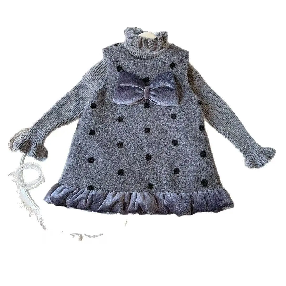 الشتاء 2-7 سنوات الفتيات سترة فستان 2026 جديد سميكة سترة القطن البولكا نقطة الدافئة أكمام فستان الدانتيل وسترة 90-140 سنتيمتر #5