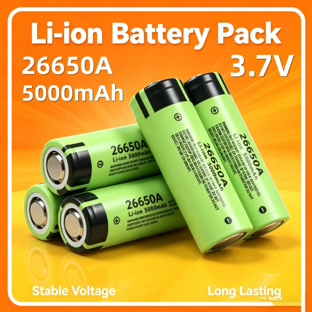 1-10PCS 26650A 3.7V 5000mAh 20A High Capacity Rechargeable Li-ion Battery For High-Drain Flashlight, Power Tool, E-bike, Toys