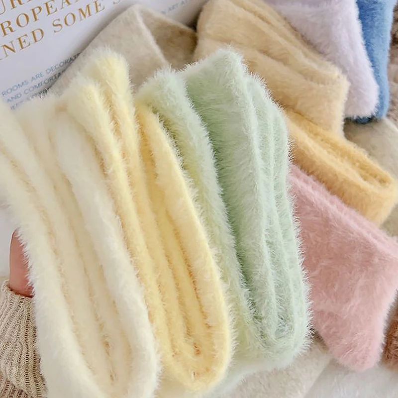 

Cute Mink Velvet Socks For Women Girls Autumn And Winter Elastic Thicken Thermal Coral Velvet Sleep Plush Floor Plush Socks