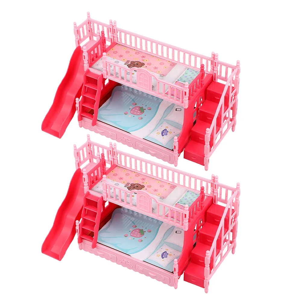 2 pçs crianças casa de bonecas móveis mini beliche para 17cm fingir jogar quarto conjunto acessórios simulação casa realista