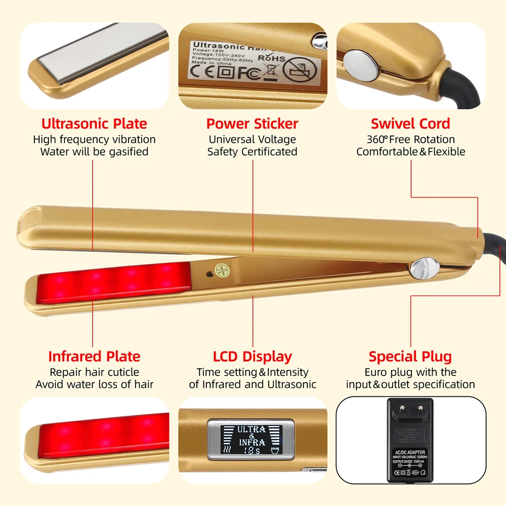 الموجات فوق الصوتية الأشعة تحت الحمراء العناية بالشعر الحديد العلاج البارد السلس الشعر مكاوي مسطحة المهنية استعادة أداة التالفة الجهد المزدوج