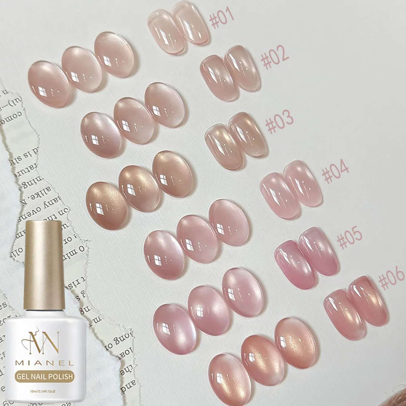 MIANEL 10ML Cat Eye Gel Nail Polish Nude Pink with Sparkly Glass Beads Golden Shimmer for Spring/Summer 2026 New Arrival Nail Ar