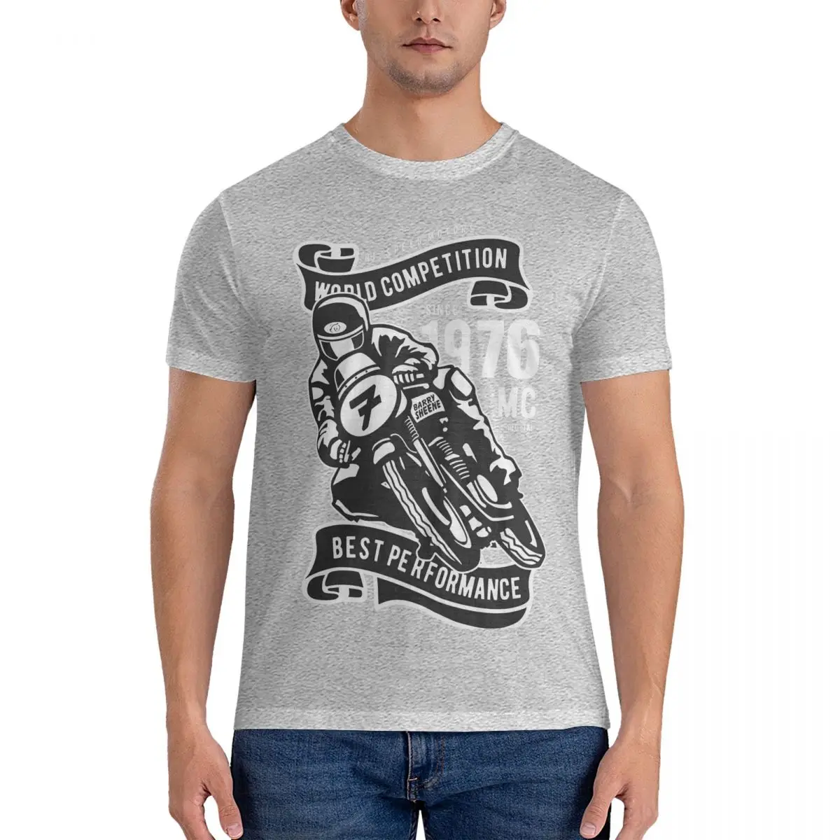 Barry Sheene Superhero Motorcycle Winner T-Shirts Men Cafe Race Motorcycle Novelty Pure Cotton Tees Round Collar Short T Shirts