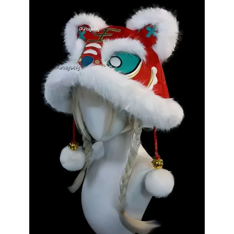 CNY Китайский Новый год Нарака: Bladepoint Hutao Косплей Cheongsam Набор Праздничная зимняя голова танца льва Плюшевая шапка Пушистая костюмированная