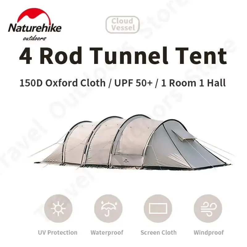 New Naturehike Extended Tunnel Tent 4 Season Loop Tent For Car 4-6 Person Family Outdoor Camping Trip 20㎡ Lobby With Screen 150d