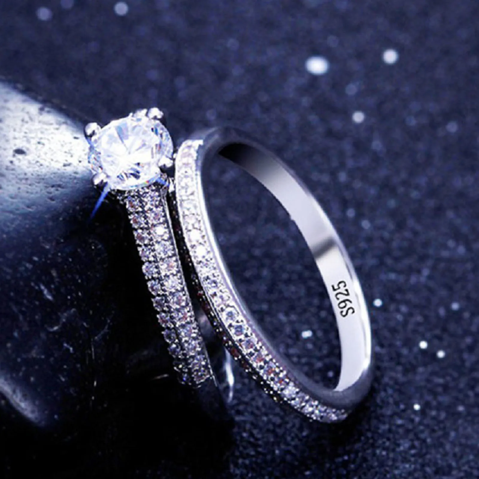 

1 Pair Vintage Halo 925 Sterling Silver Wedding Ring Set for Women Lady Anniversary Gift Jewelry Bulk Sell