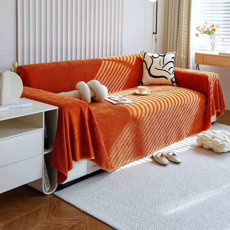 Solid Color Chenille Sofa Cover Four Seasons Universal Non Slip Durable Full Wrap High Grade Sofa Slipcover for Home Decor